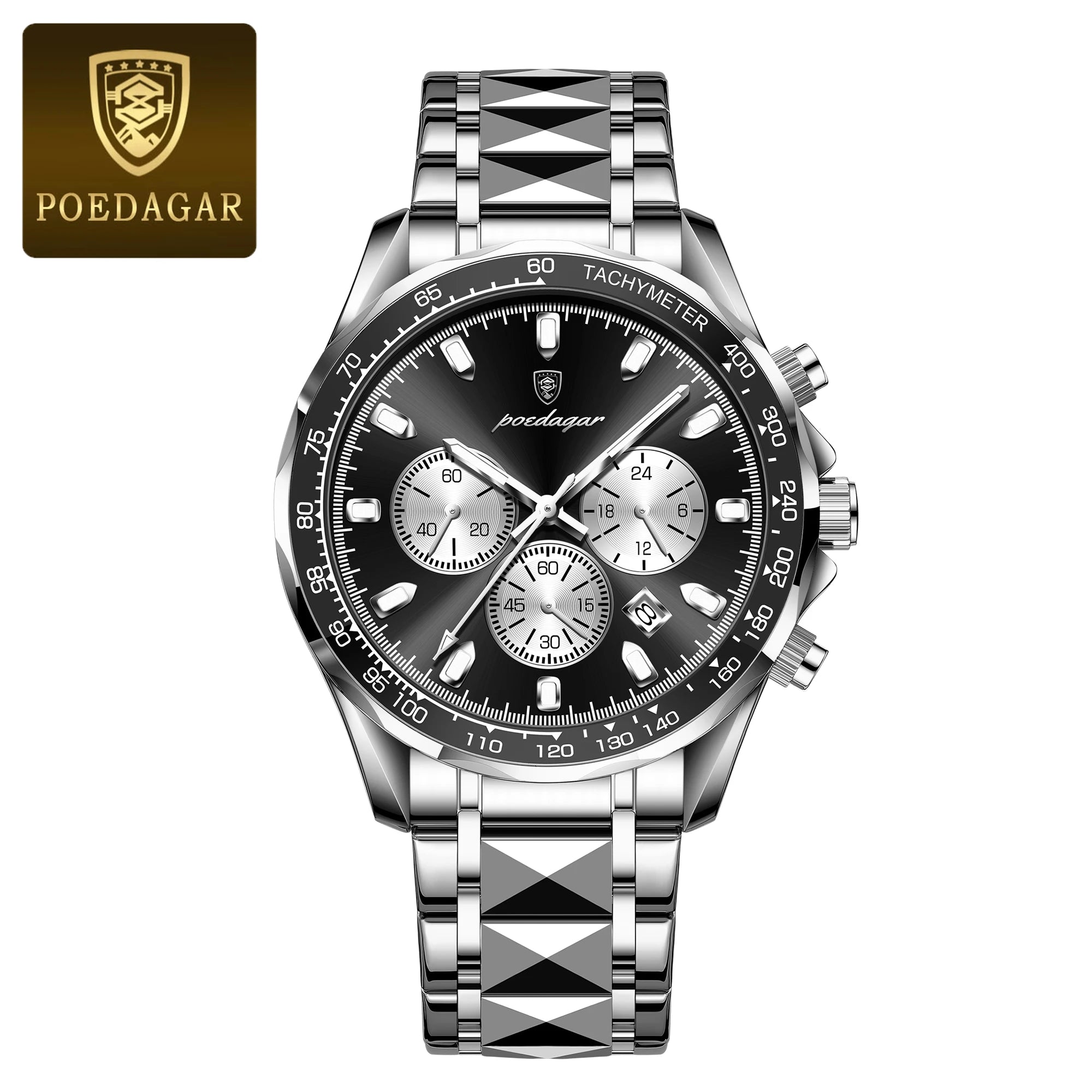 POEDAGAR Luxury Men’s Quartz Watch – Waterproof Luminous Stainless Steel Chronograph with Date