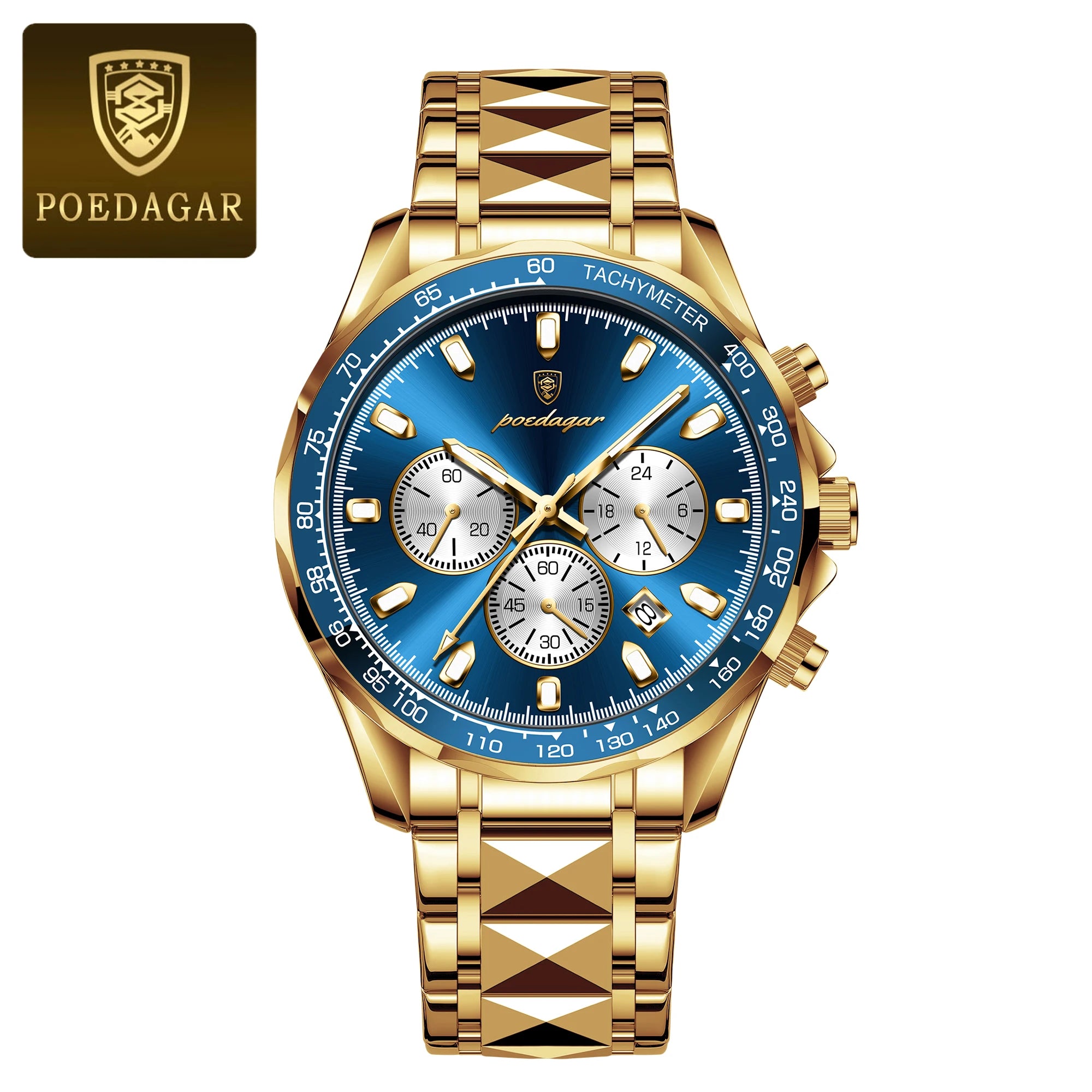 POEDAGAR Luxury Men’s Quartz Watch – Waterproof Luminous Stainless Steel Chronograph with Date