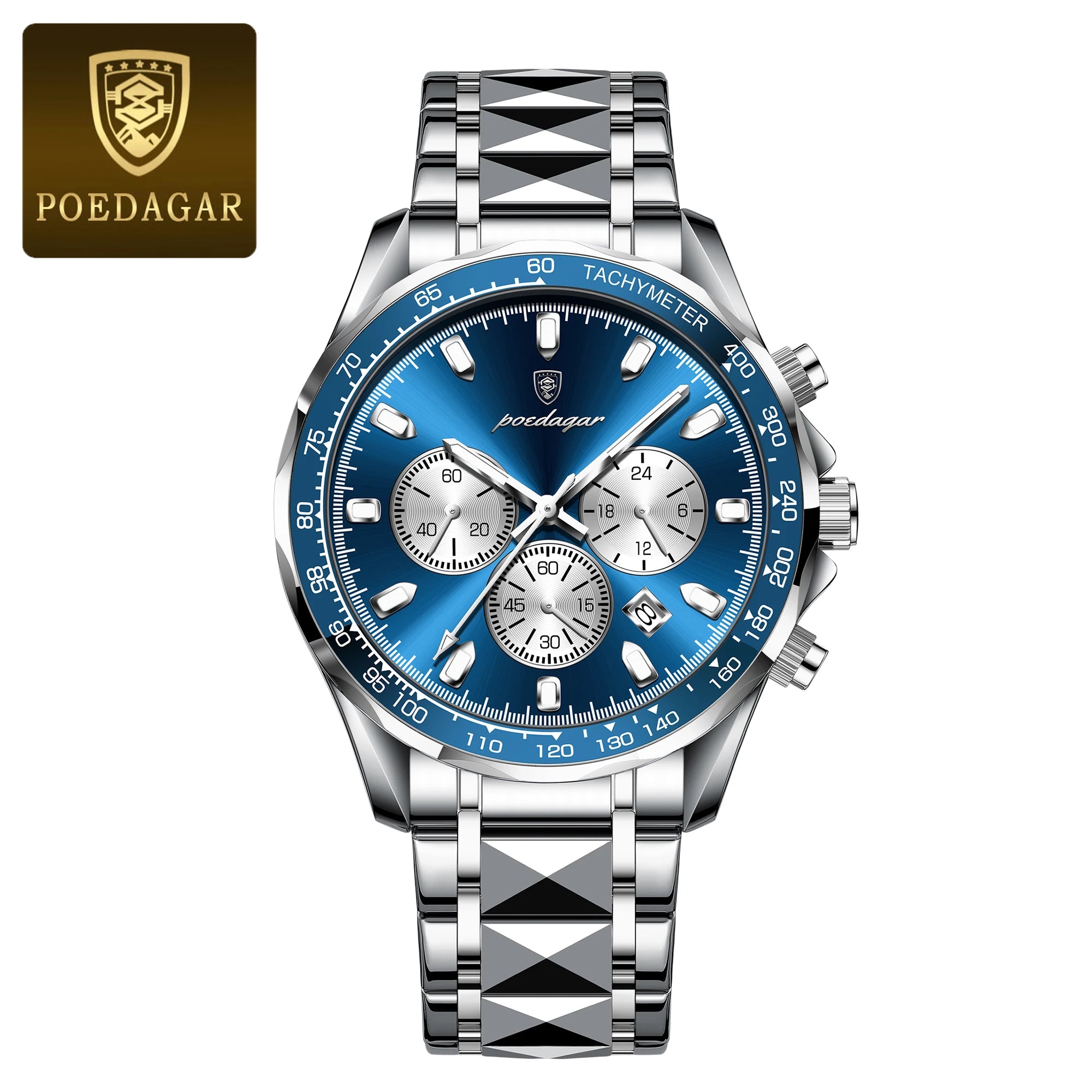 POEDAGAR Luxury Men’s Quartz Watch – Waterproof Luminous Stainless Steel Chronograph with Date