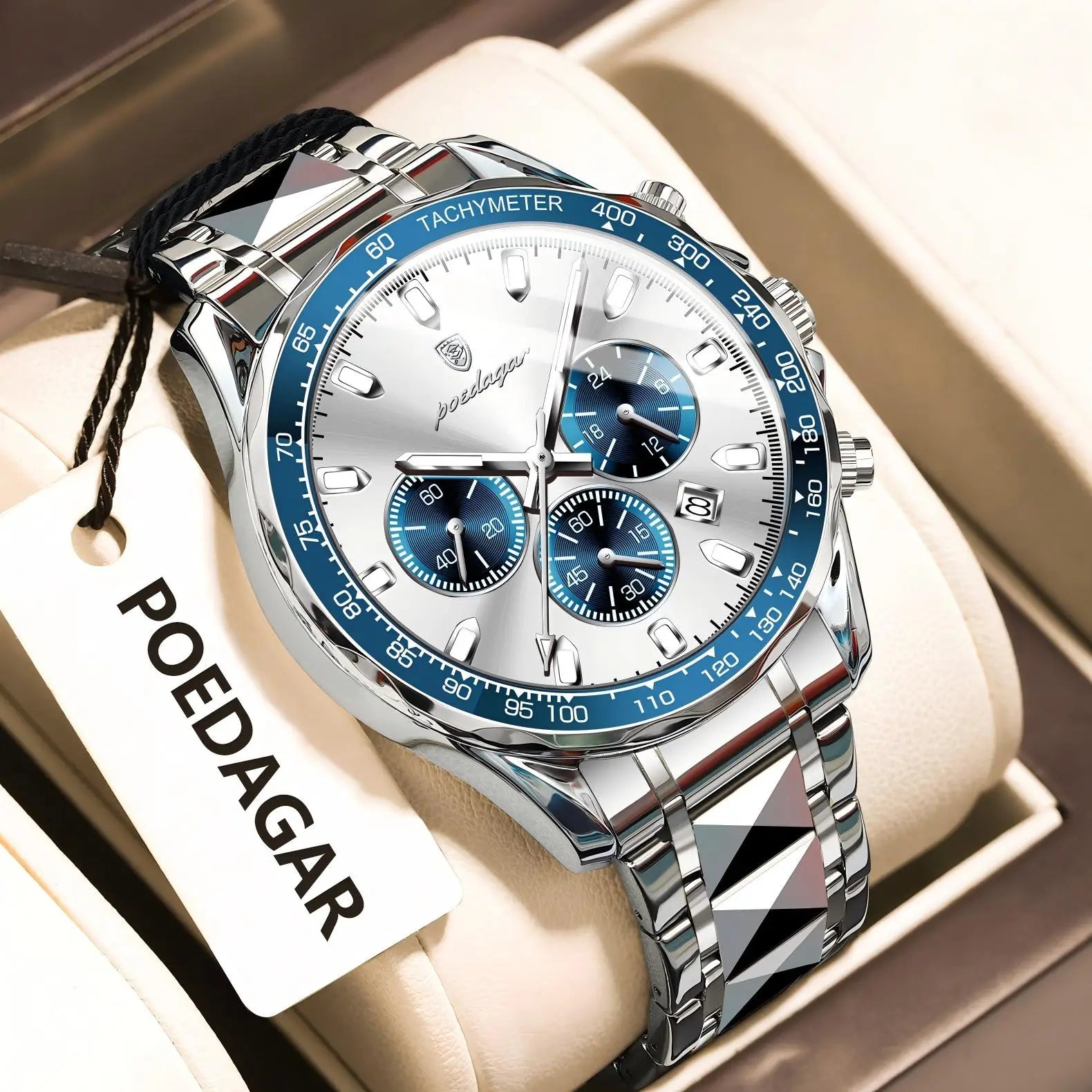 POEDAGAR Luxury Men’s Quartz Watch – Waterproof Luminous Stainless Steel Chronograph with Date