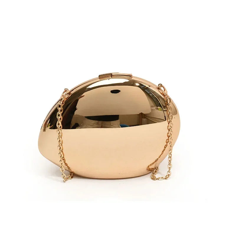 Metallic Shell Handbag for Women – Hard Case Clutch Purse with Appliqué Design