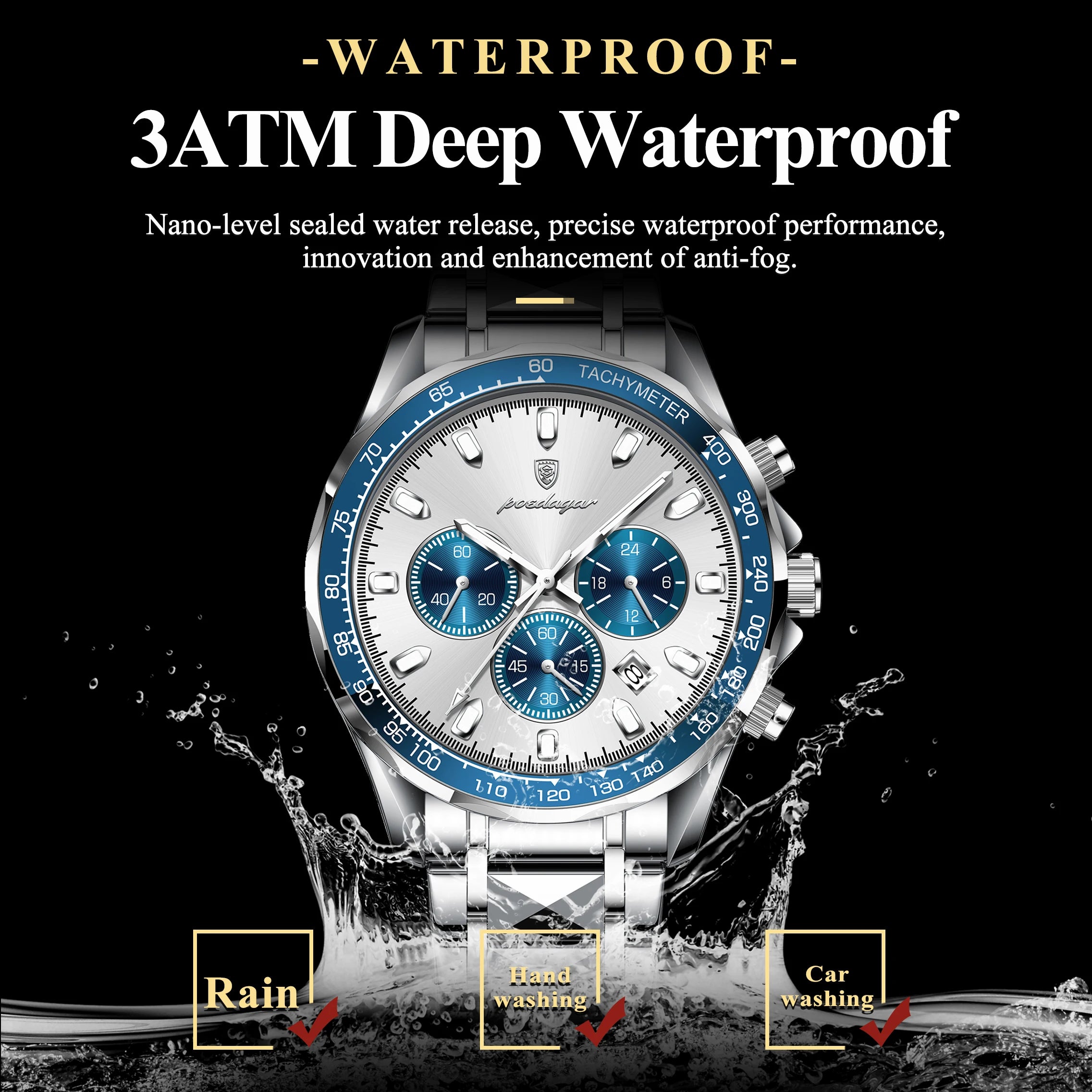 POEDAGAR Luxury Men’s Quartz Watch – Waterproof Luminous Stainless Steel Chronograph with Date