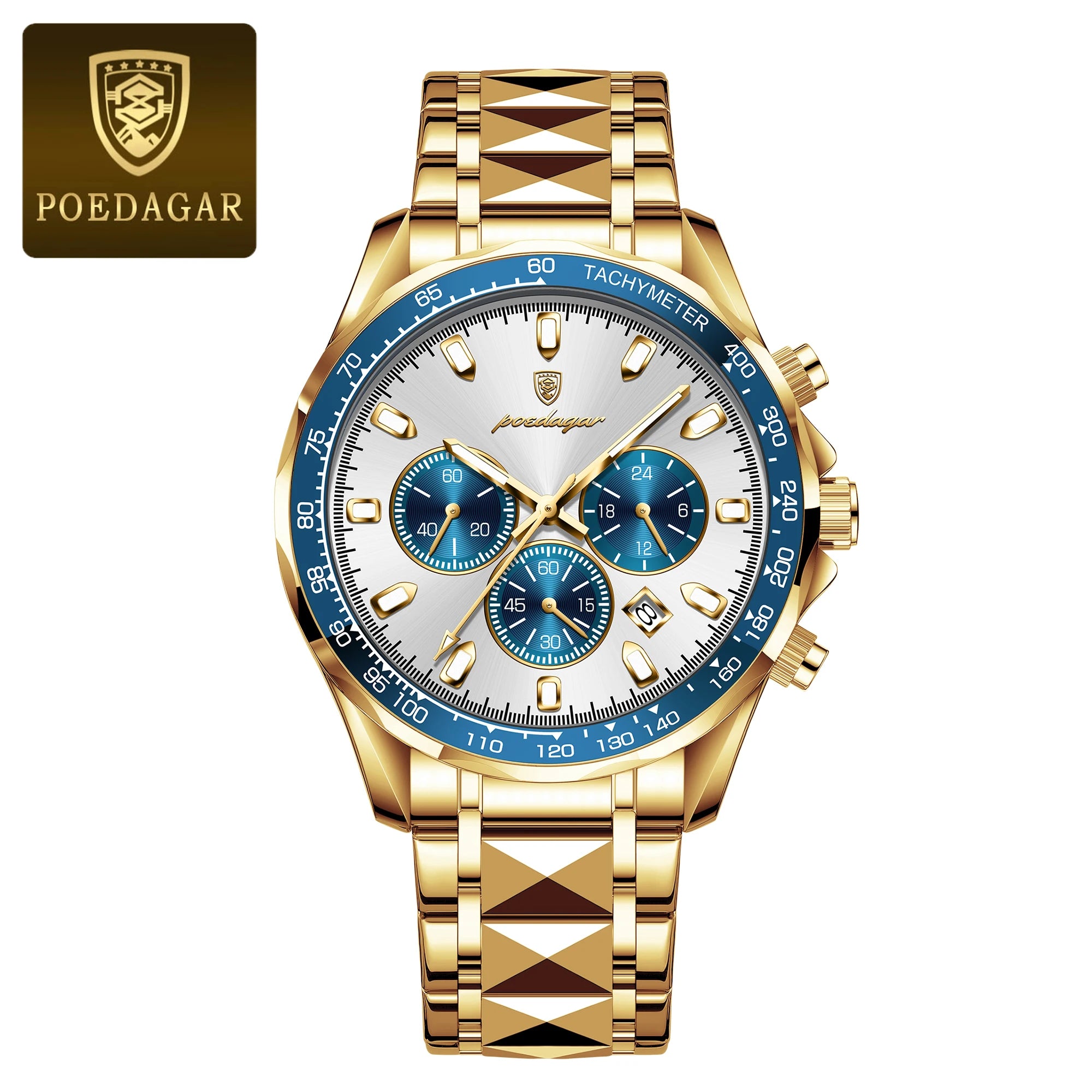 POEDAGAR Luxury Men’s Quartz Watch – Waterproof Luminous Stainless Steel Chronograph with Date