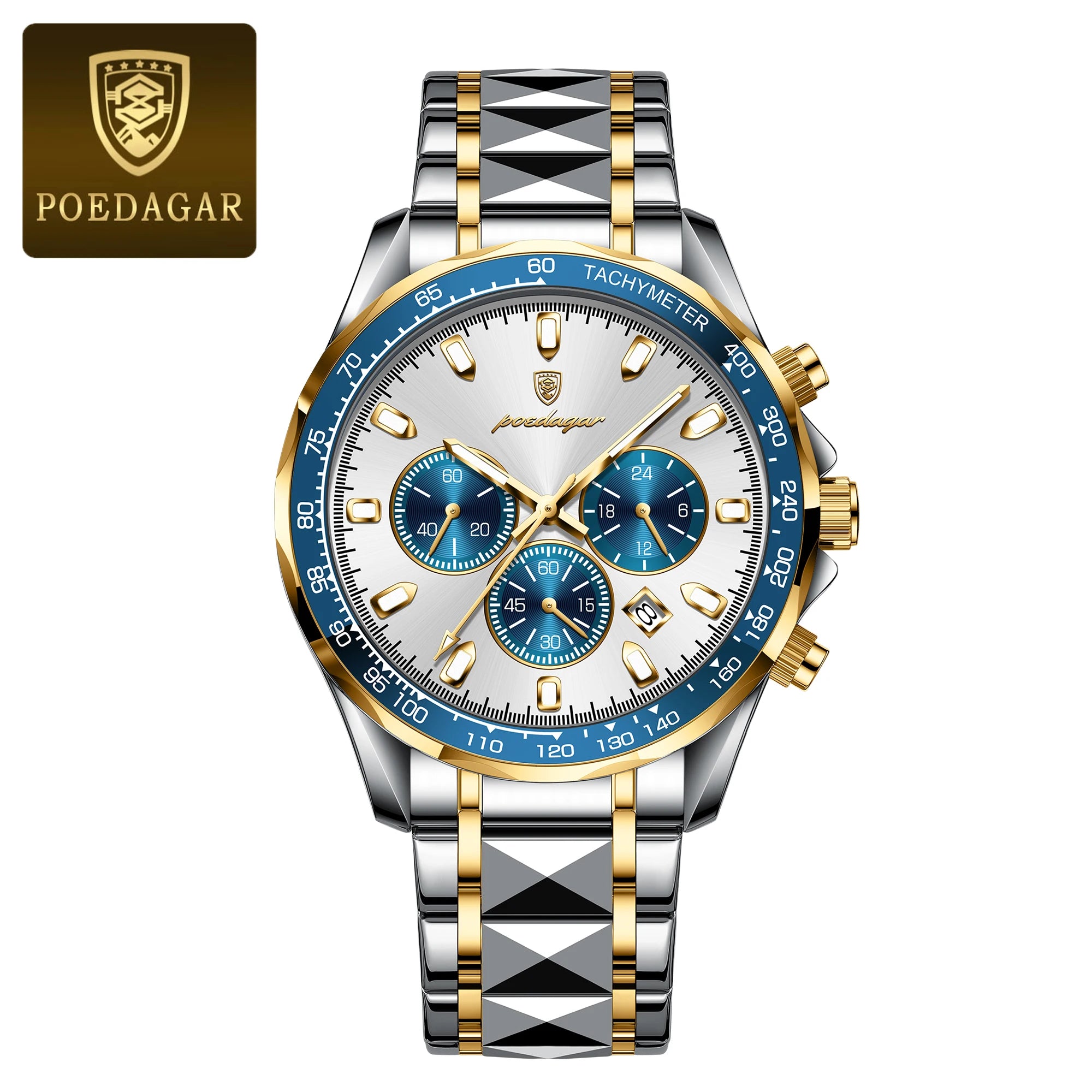 POEDAGAR Luxury Men’s Quartz Watch – Waterproof Luminous Stainless Steel Chronograph with Date