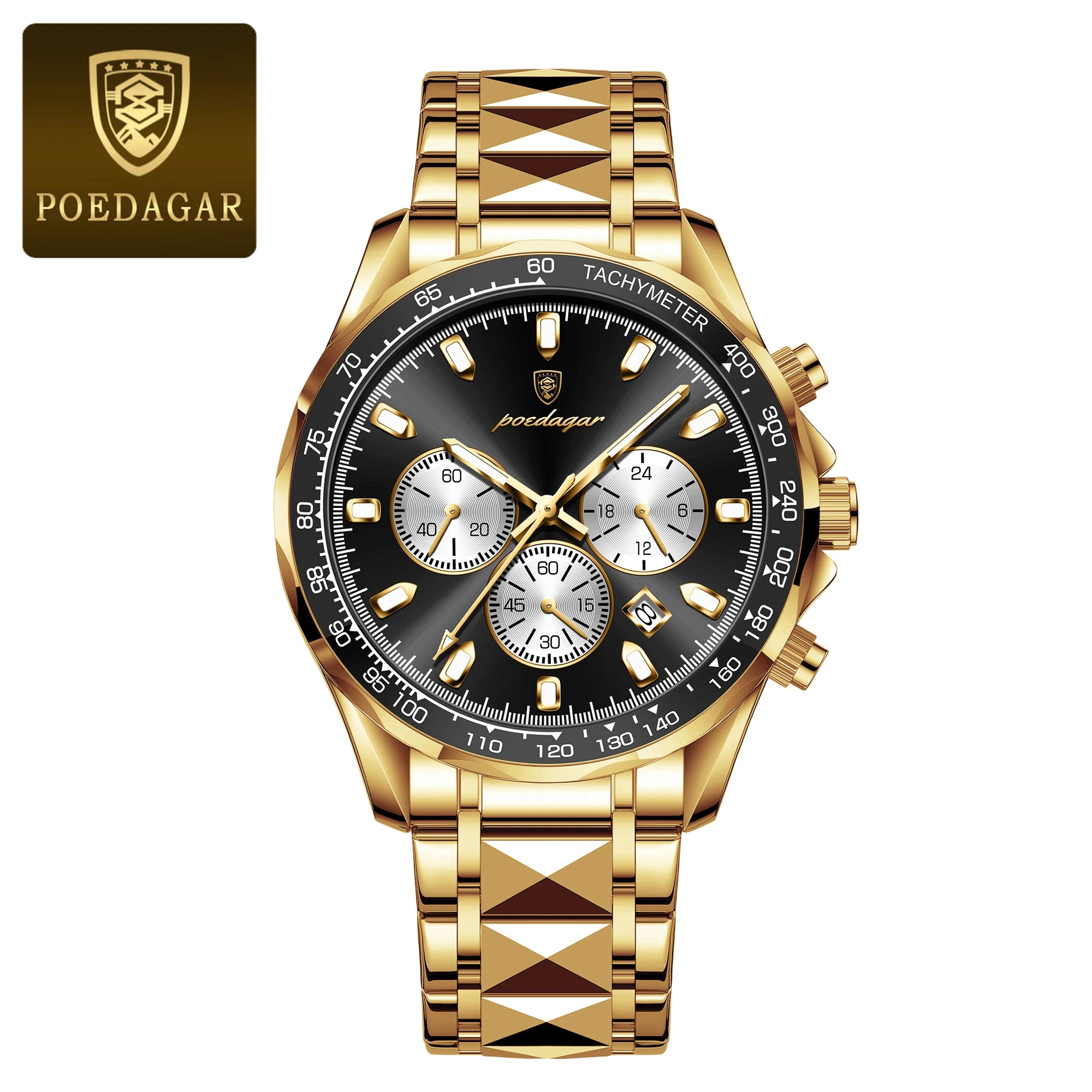 POEDAGAR Luxury Men’s Quartz Watch – Waterproof Luminous Stainless Steel Chronograph with Date